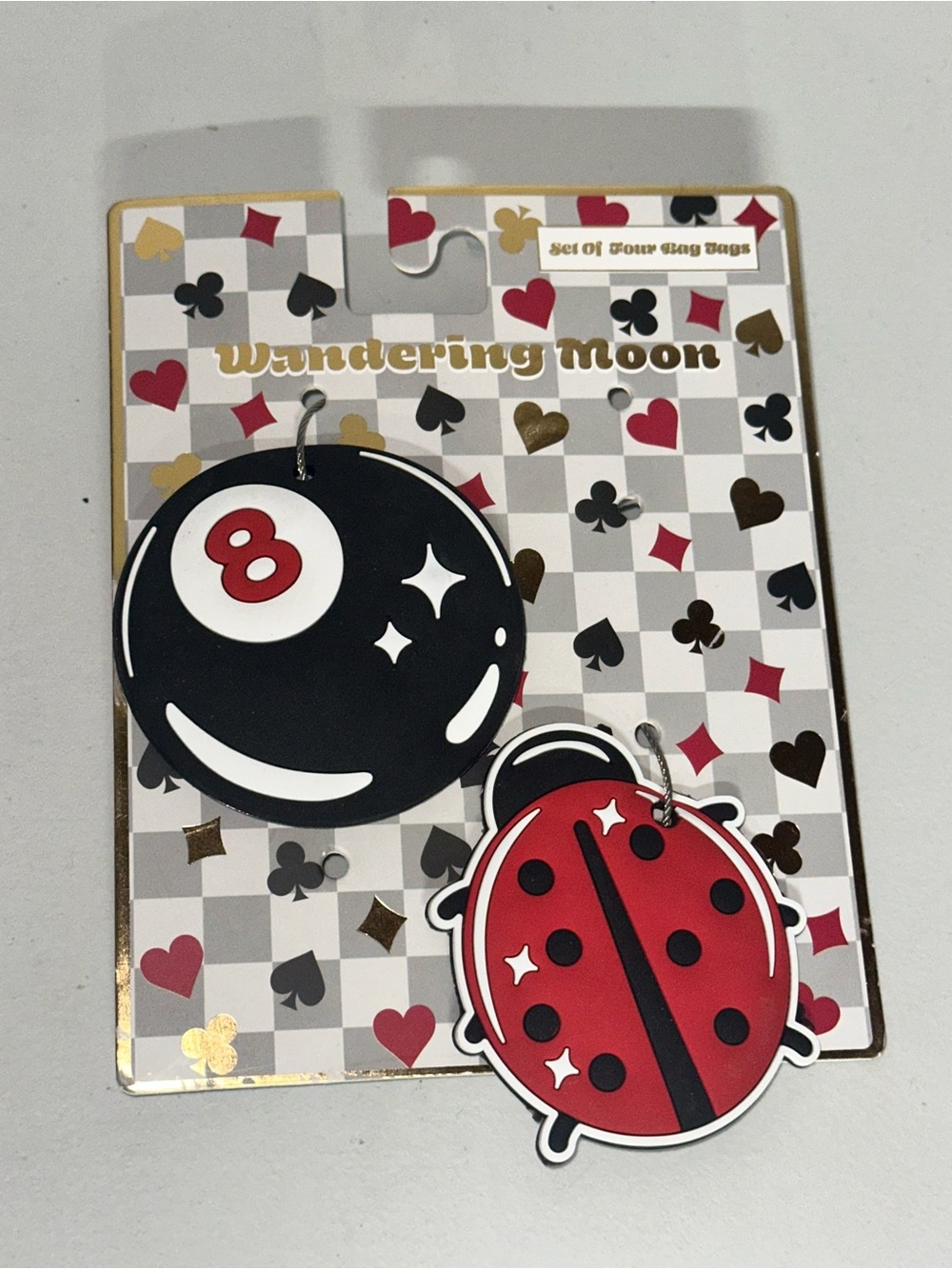 Wandering Moon Black 8-Ball & Red Ladybug Bag Tags (Set of 2)
